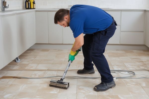 Professional tile cleaning technician at work