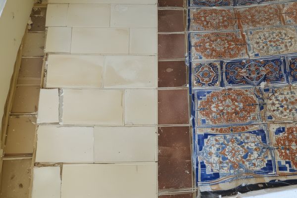 Tile restoration work in progress