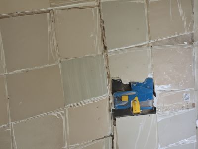 Tile repair work in progress