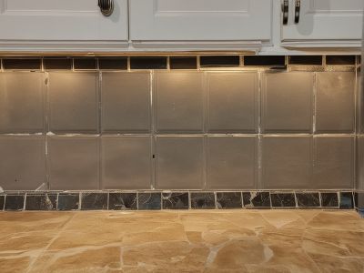Kitchen backsplash before grout cleaning