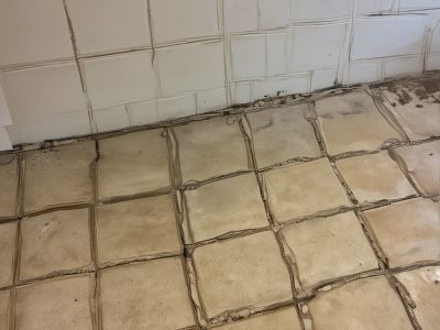 Before grout cleaning - dirty grout
