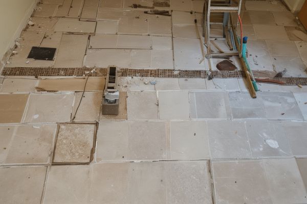 Tile repair work in progress